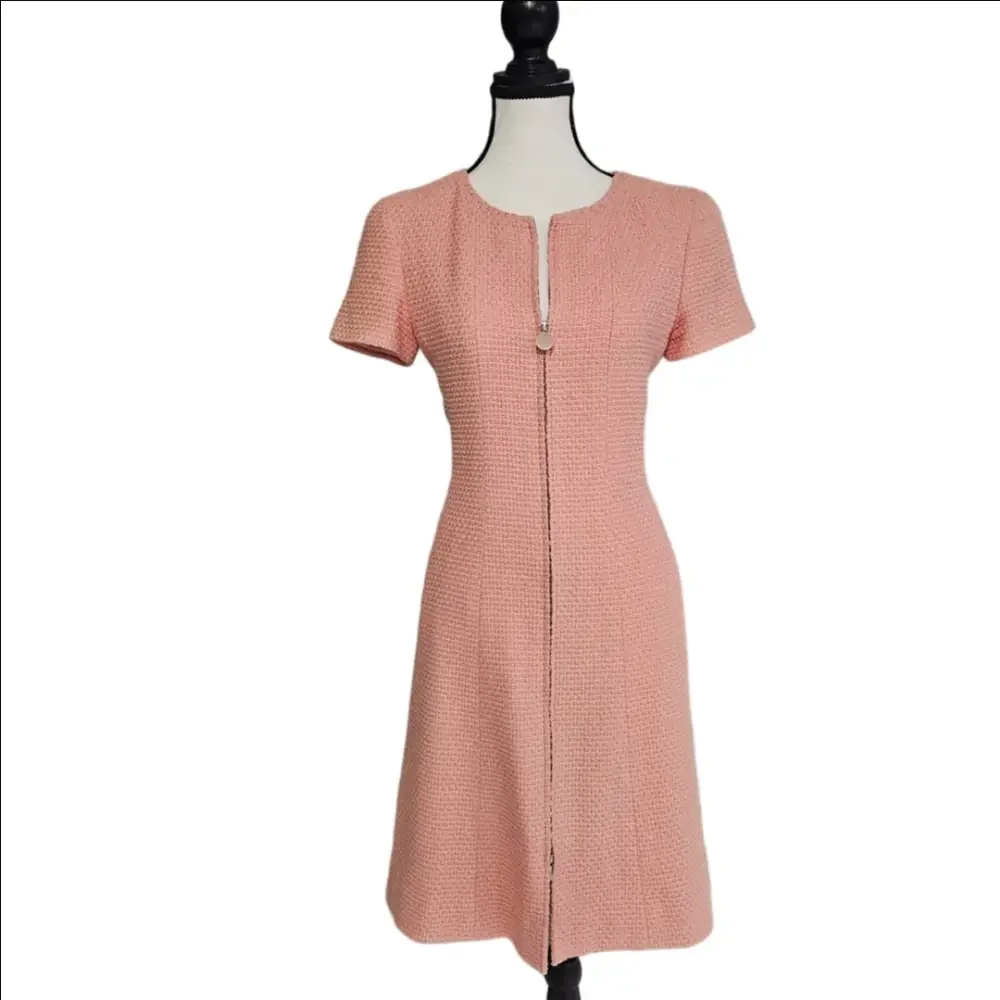 chanel pink knit dress stripe long sleeves Mini dress